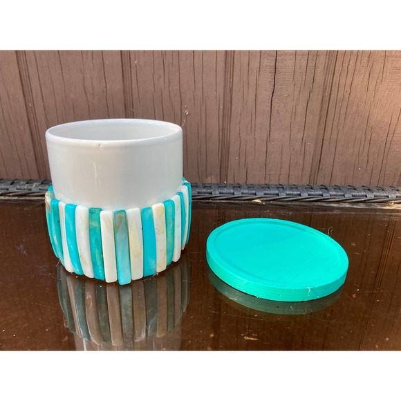 Upcycled Blue & White Mother of PEARL Planter With Drainage Hole - Picture 5 of 7